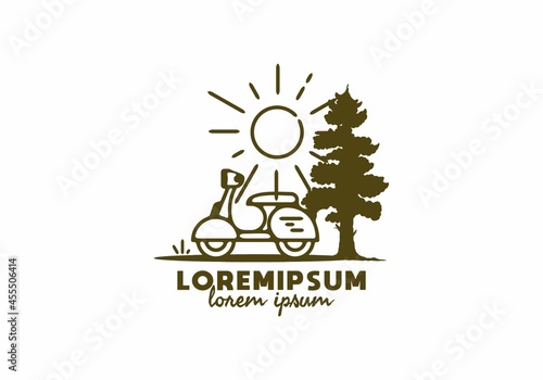 Summer scooter under the sun line art