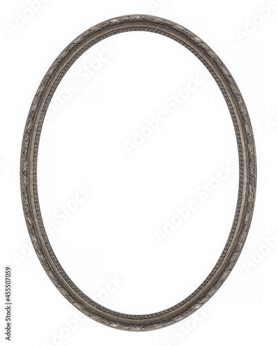 Silver oval frame for paintings, mirrors or photo isolated on white background