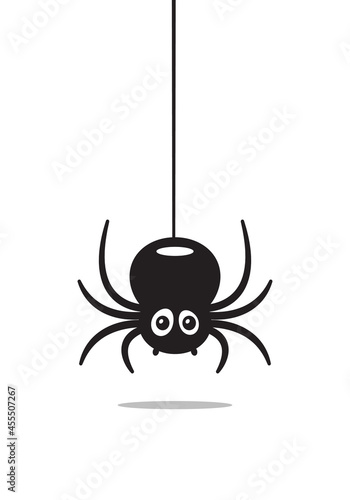 Cute cartoon spider hanging on a string vector illustration