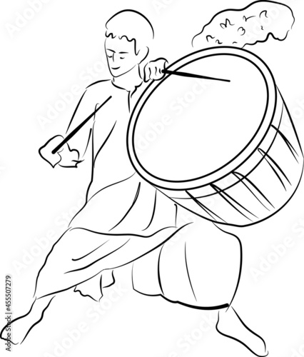 A man playing instrument in line art