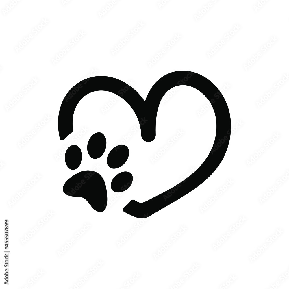 Animal love symbol paw print with heart, isolated vector Animal love symbol paw print with heart, isolated vector