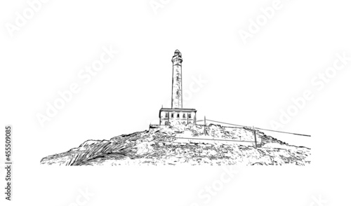 Building view with landmark of  La Manga del Mar Menor is a seaside spit of Mar Menor in the Region of Spain. Hand drawn sketch illustration in vector.