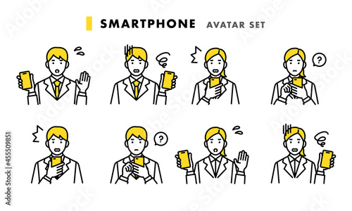 スマートフォンを持つ男女　アバターセット　トラブル