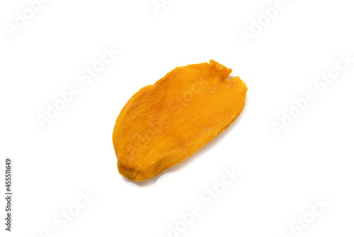Dry tasty mango slices isolated on a white background.