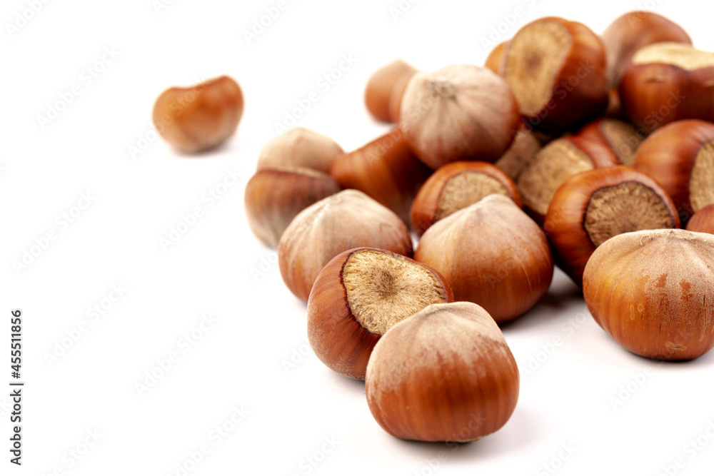 Group of hazelnuts, isolated on white background Group of hazelnuts, isolated on white background