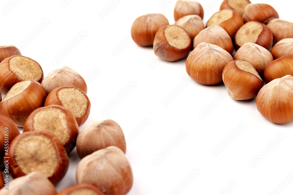 Group of hazelnuts, isolated on white background Group of hazelnuts, isolated on white background