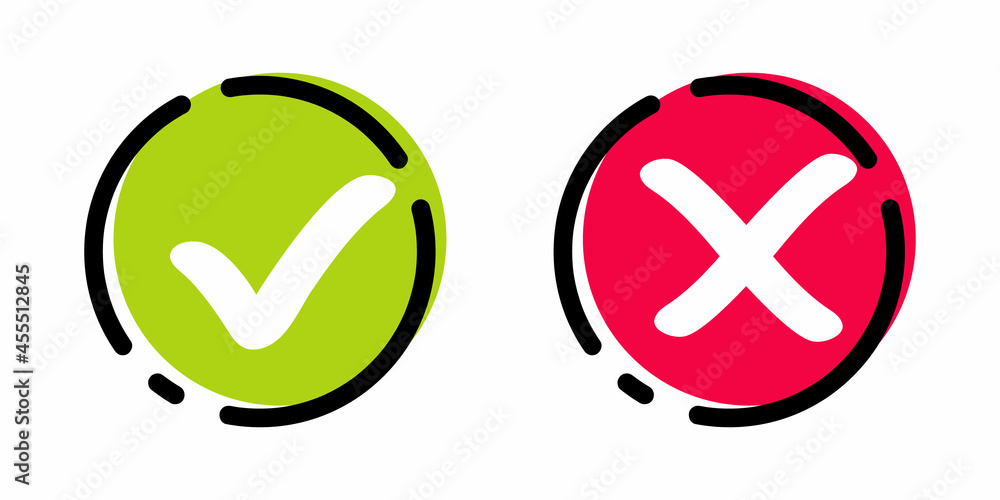 Green tick red cross vector icons. Tick and cross marks. Accepted, rejected, approved, disapproved, right, wrong, correct, false symbols. Checkbox and cross, thin line icons. Check and wrong marks Green tick red cross vector icons. Tick and cross marks. Accepted, rejected, approved, disapproved, right, wrong, correct, false symbols. Checkbox and cross, thin line icons. Check and wrong marks
