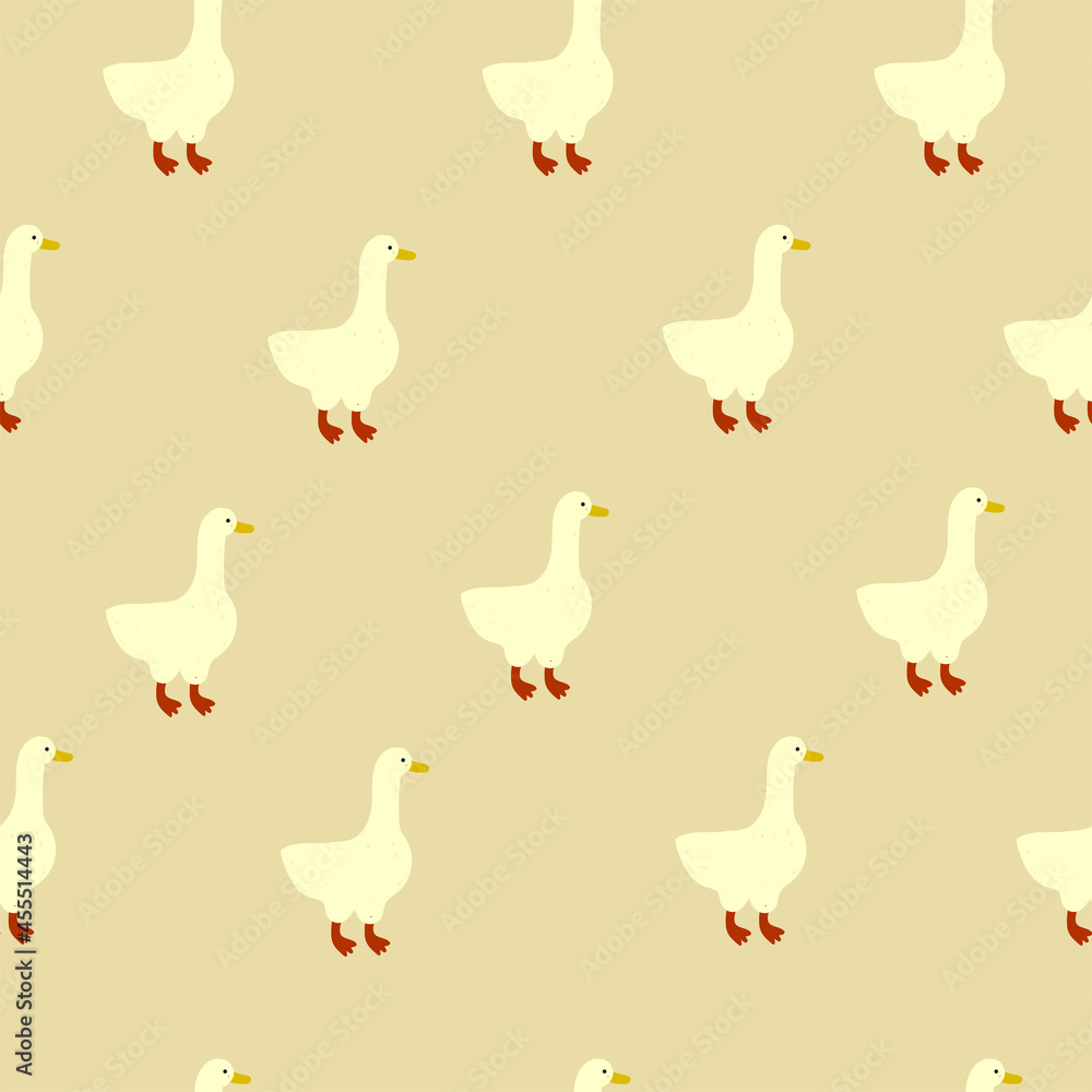 Cute minimalistic geese in  scandinavian style on beige background. Childish  vector  design for textiles, wallpapers, designer paper, etc