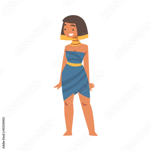 Egyptian Woman Character Wearing Authentic Garment and Neck Collar Vector Illustration
