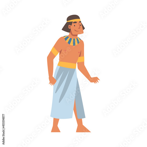 Egyptian Man Character Wearing Authentic Garment and Neck Collar Vector Illustration
