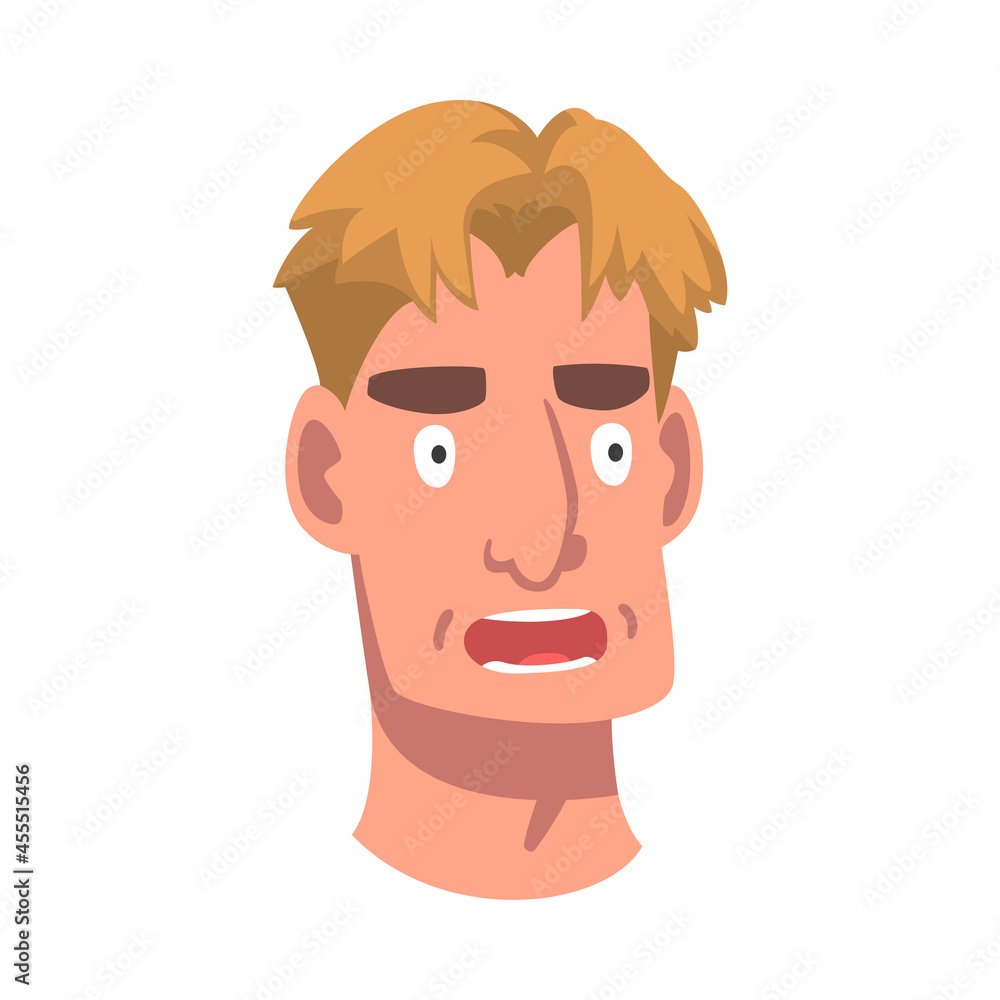 Man Head with Scared Look as Facial Expression Vector Illustration Man Head with Scared Look as Facial Expression Vector Illustration