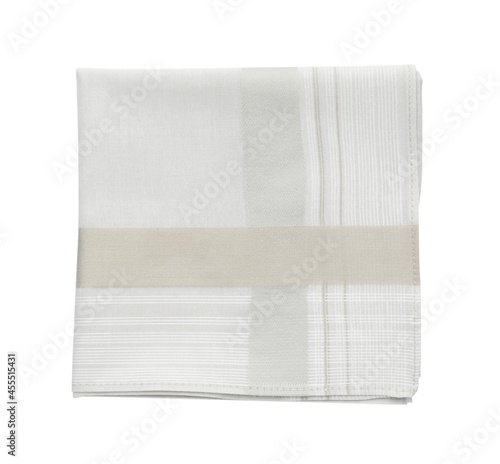 Stylish handkerchief isolated on white, top view