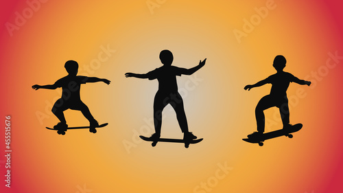 abstract background of silhouette skateboard pose move trick