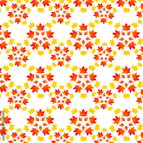 Pattern red maple leaf in autumn on a white background. Beautiful autumn back...