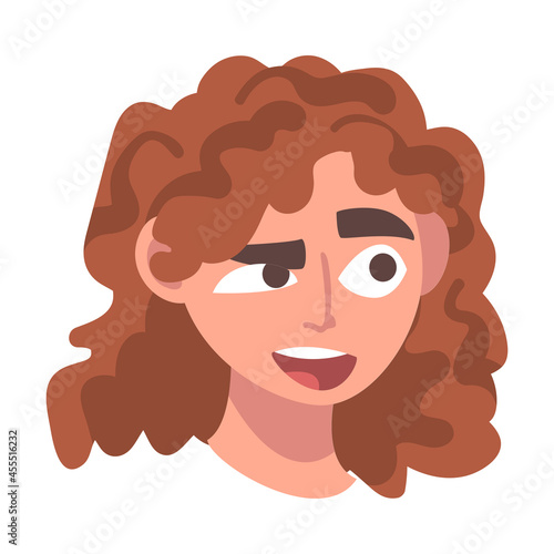 Woman Head with Up and Down Eyebrow as Facial Expression Vector Illustration