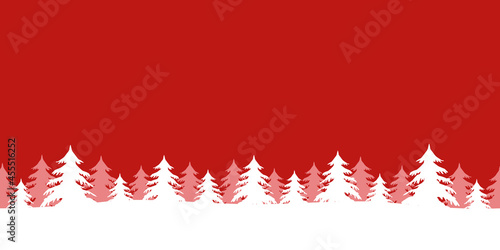 red winter background with fir border and snow