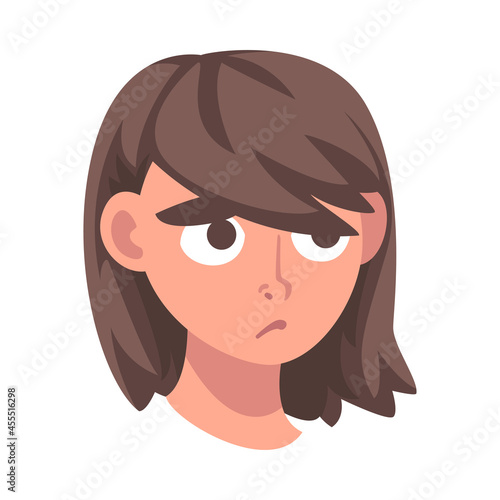 Woman Head with Guilty Look as Facial Expression Vector Illustration