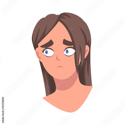 Woman Head with Sad Look as Facial Expression Vector Illustration