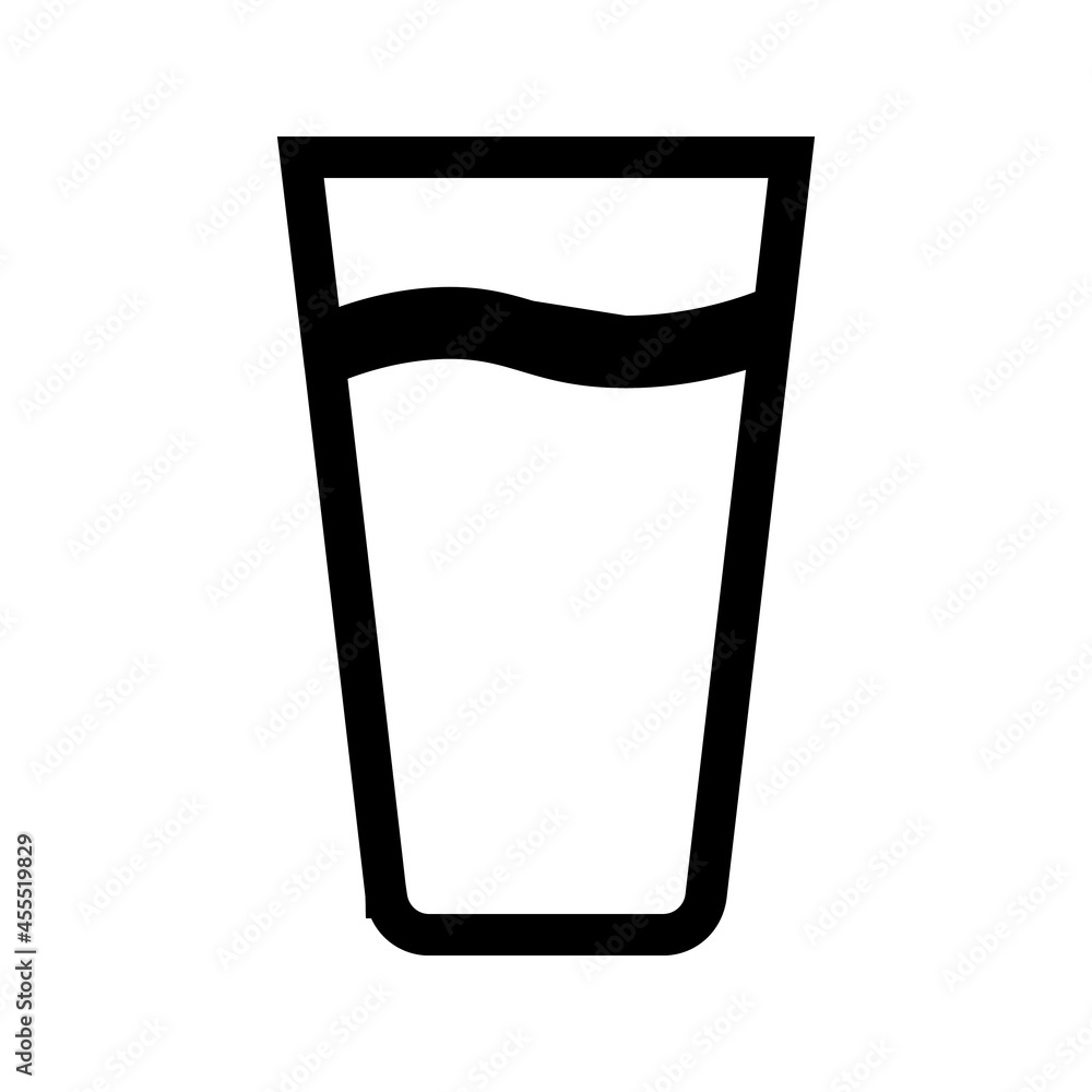 Glass icon with water or liquid. Simple icon, add water, ingredients and composition Glass icon with water or liquid. Simple icon, add water, ingredients and composition