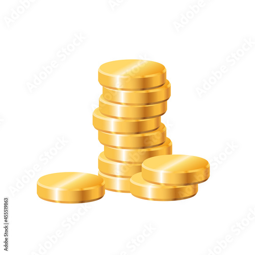 Stack of gold coins. Vector 3d gold coins. Three-dimensional money isolated on white background.