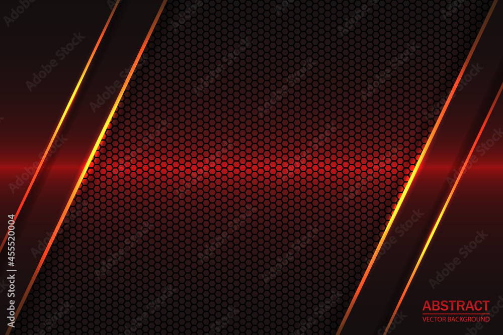 Red tech hexagonal background with yellow glowing lines and lens flares.