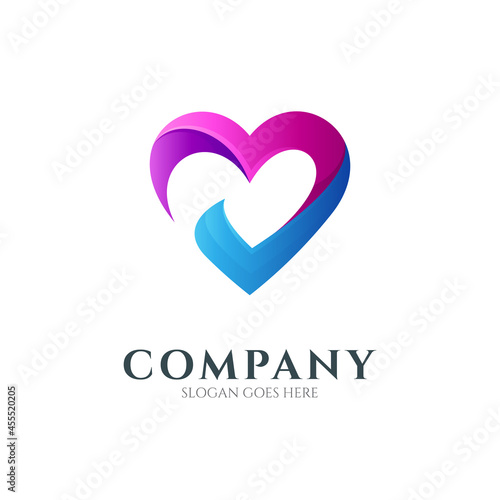 Logo design template of heart or love combination with check mark