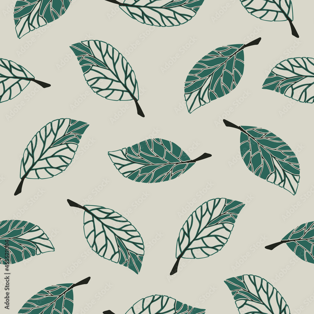 Seamless vector pattern with falling leaves on cream white background. Simple modern leaf texture wallpaper design. Decorative floral fashion textile. Seamless vector pattern with falling leaves on cream white background. Simple modern leaf texture wallpaper design. Decorative floral fashion textile.