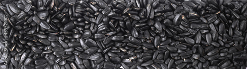 Black sunflower seeds close up background photo