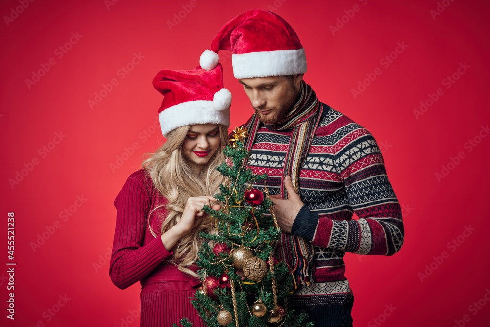 married couple christmas tree toys decoration isolated background married couple christmas tree toys decoration isolated background