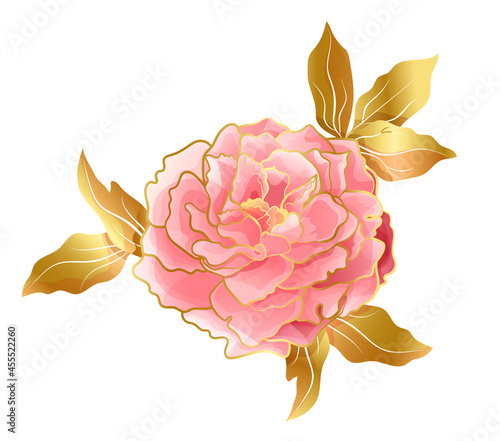 Soft pink peony flower in oriental trend