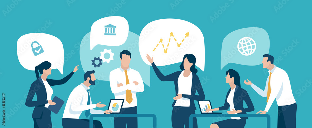 Business meeting. Teamwork and communication concept. Vector illustration. - obrazy, fototapety, plakaty 