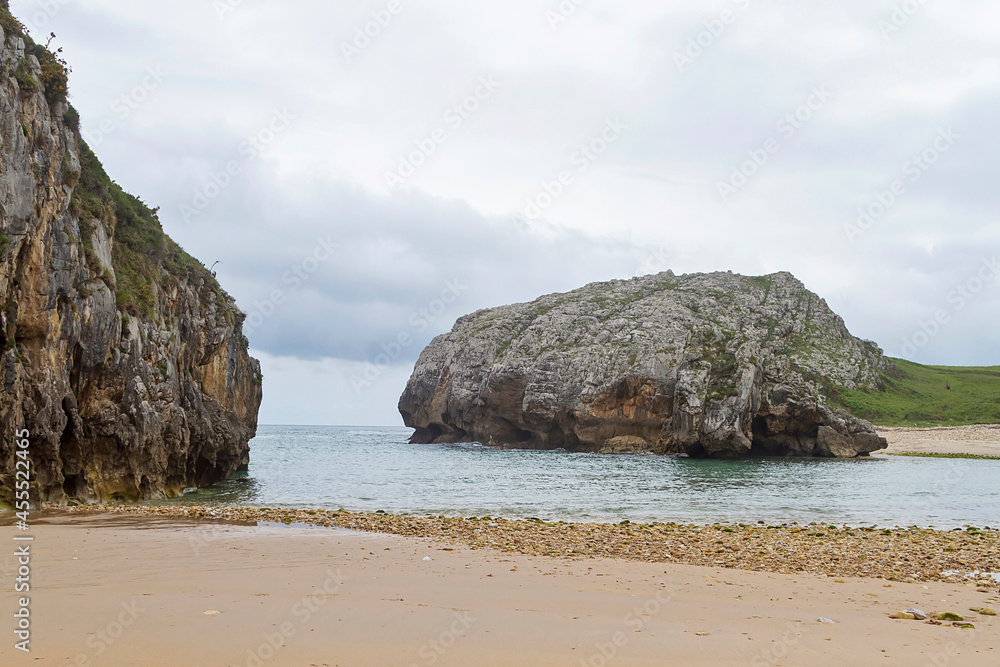 A beach with curious geological shapes in Asturias, Spain