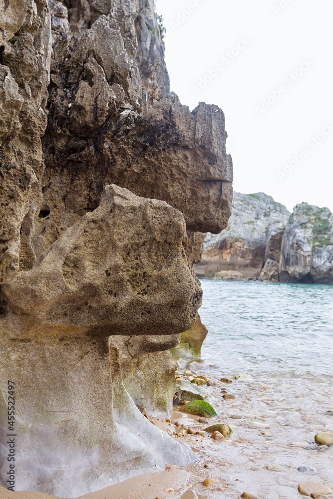 A beach with curious geological shapes in Asturias, Spain