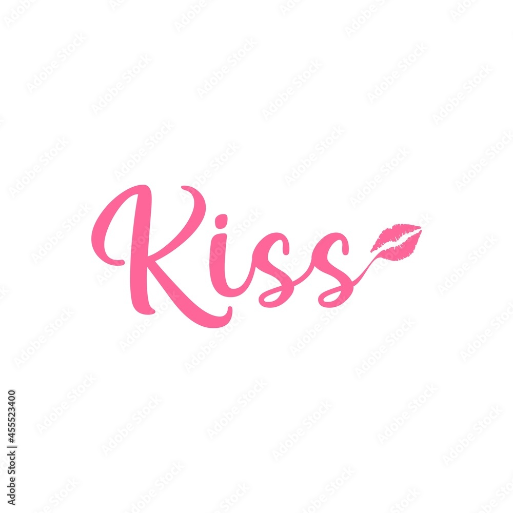kiss Hand drawn lettering phrase isolated on white background