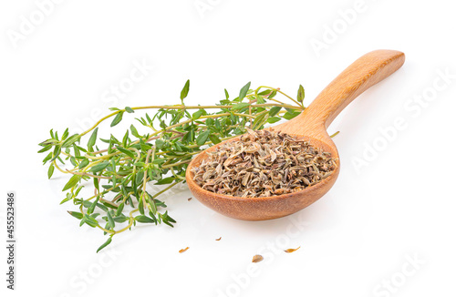 Dried thyme leaves on white background