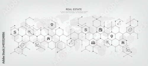 technology background with business symbol icon for sale and real estate listing Brokers and Contractors Residential real estate, investment, housing project real estate development real estate