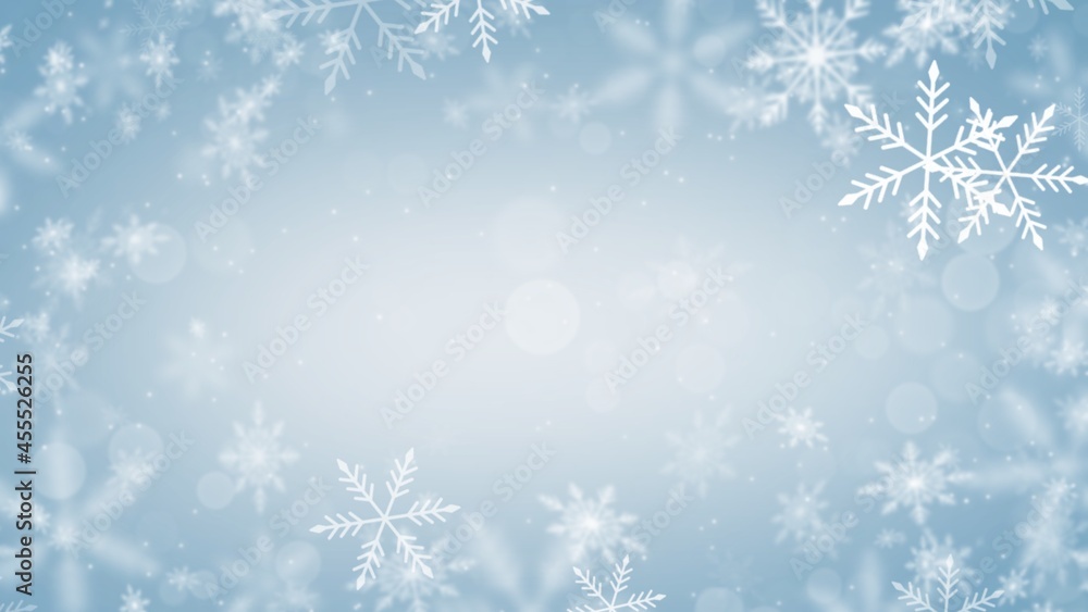Abstract christmas background with snowflake and light bokeh, wallpaper illustration