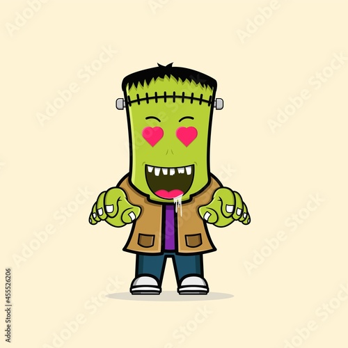 Cute Zombie frankenstein halloween character Free Vector