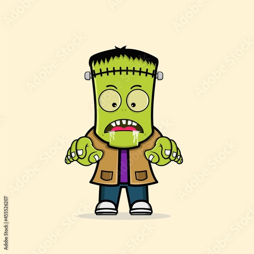 Cute Zombie frankenstein halloween character Free Vector