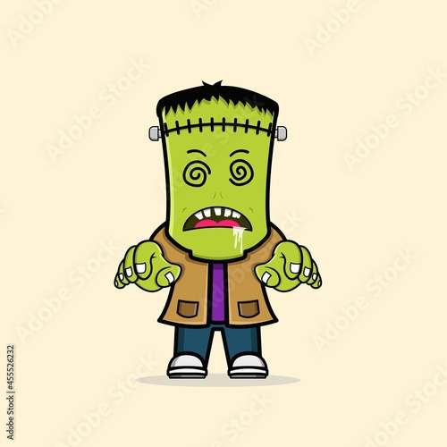 Cute Zombie frankenstein halloween character Free Vector