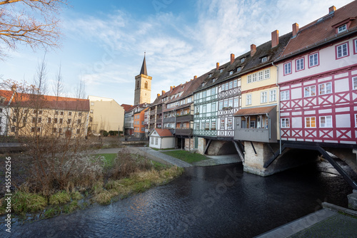 Merchants Bridge (Krämerbrücke) and Agidienkirche Church Tower - Erfurt, Thuringia, Germany photo