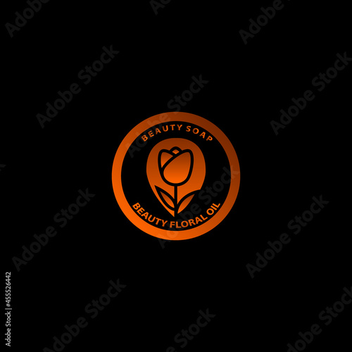Rose essential oil icon in trendy linear style. Vector round badge oils for aromatherapy. Logo template for cosmetics Isolated on white background