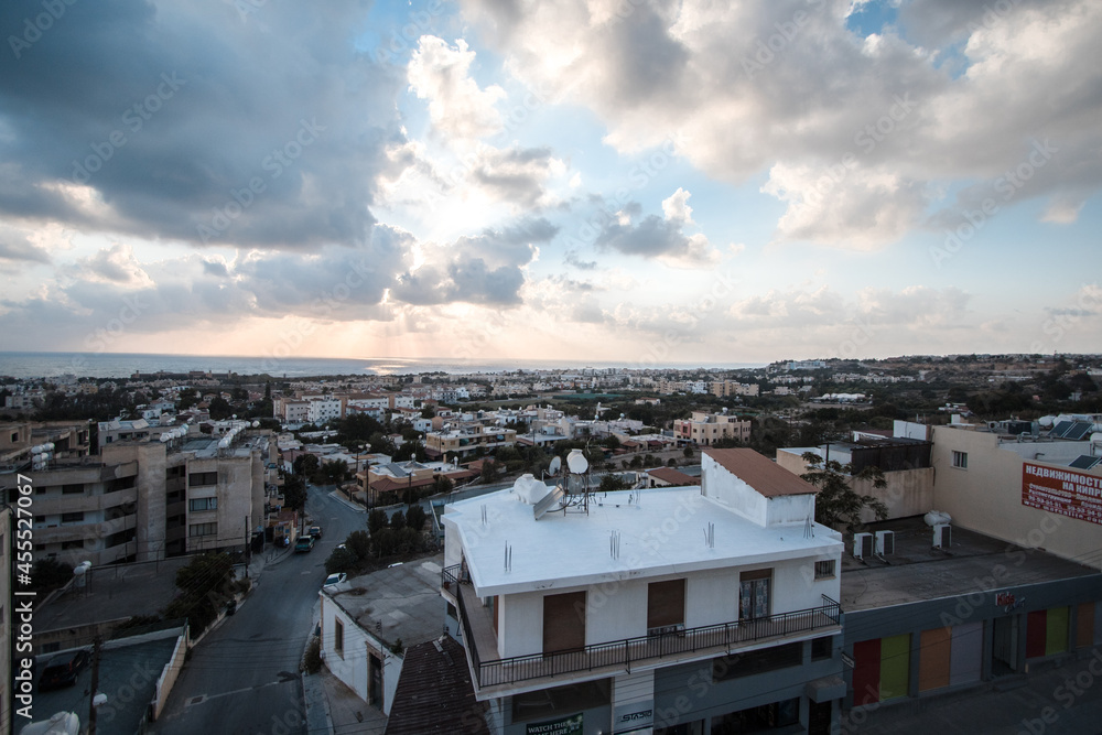Large beautiful clouds over the city in Cyprus
