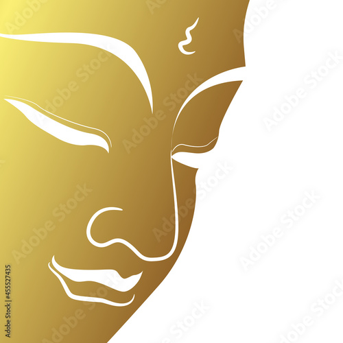 Face of buddha with golden border isolate on white background photo