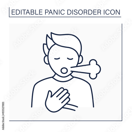 Breath shortness line icon. Dyspnea. Through fear and anxiety, man feels air hungry. Scare attack. Panic disorder concept. Isolated vector illustration. Editable stroke