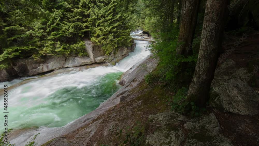 Time Lapse Shot Of Beautiful Turquoise River Amidst Forest - Vancouver, Canada Time Lapse Shot Of Beautiful Turquoise River Amidst Forest - Vancouver, Canada
