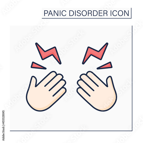 Tingling sensation color icon. Feeling tingling hands, feet, arms and legs. Numbness, or decrease in ability to feel texture.Panic disorder concept. Isolated vector illustration