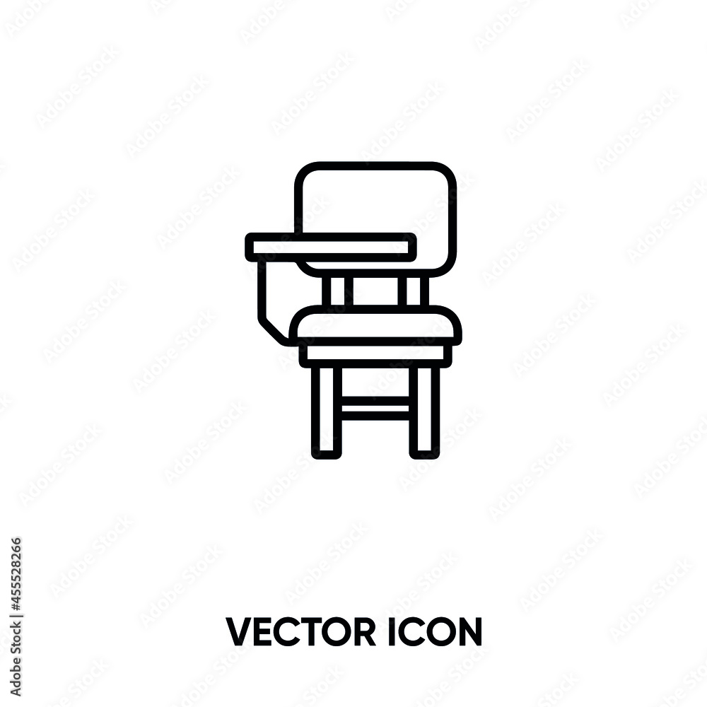 School desk vector icon. Modern, simple flat vector illustration for website or mobile app.Chair symbol, logo illustration. Pixel perfect vector graphics School desk vector icon. Modern, simple flat vector illustration for website or mobile app.Chair symbol, logo illustration. Pixel perfect vector graphics