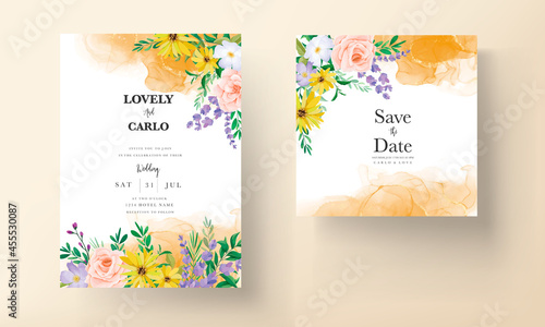Beautiful roses and wildflowers wedding invitation card
