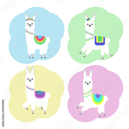Illustration of a cute llama in colored ornaments. Stickers